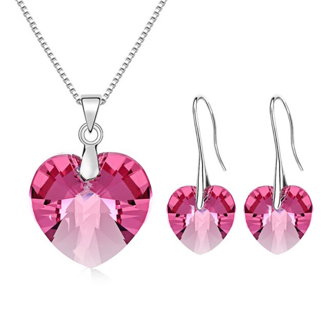 Crystals From Swarovski Heart Pendant Necklaces Drop Earrings Jewelry Sets