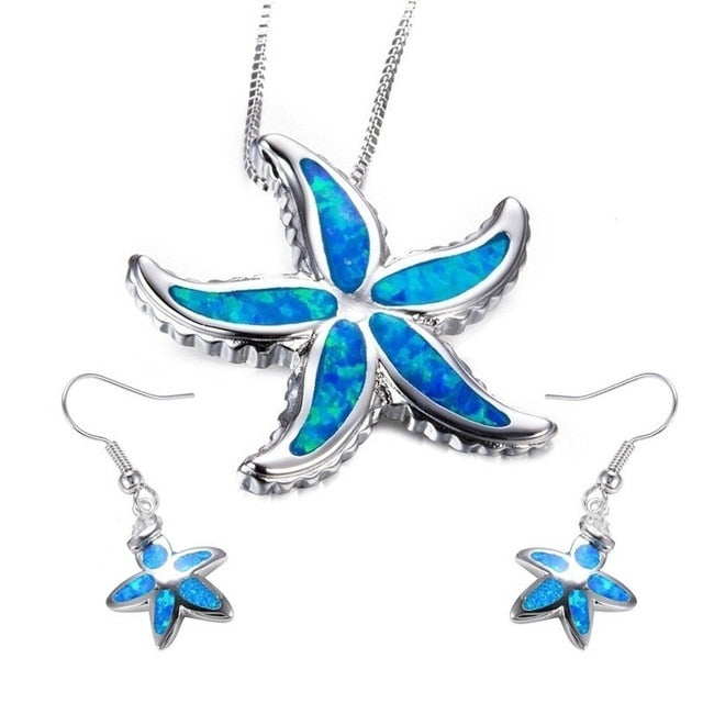 New Stylish Blue Color Starfish Necklace Earring Set