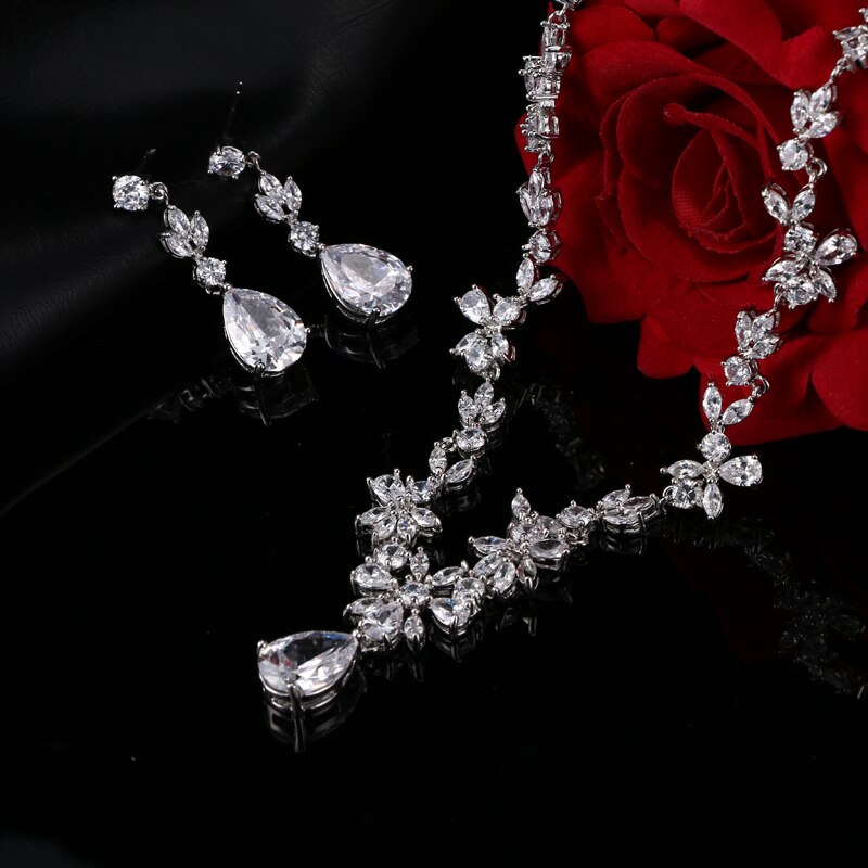 White Crystal Flower Party Wedding Jewelry Sets