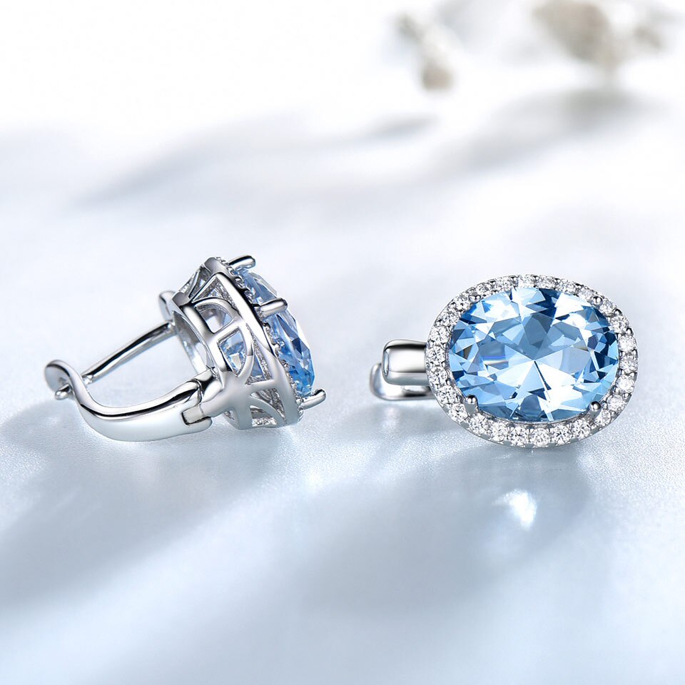 Nano Sky Blue Topaz Gemstone Clip Earrings