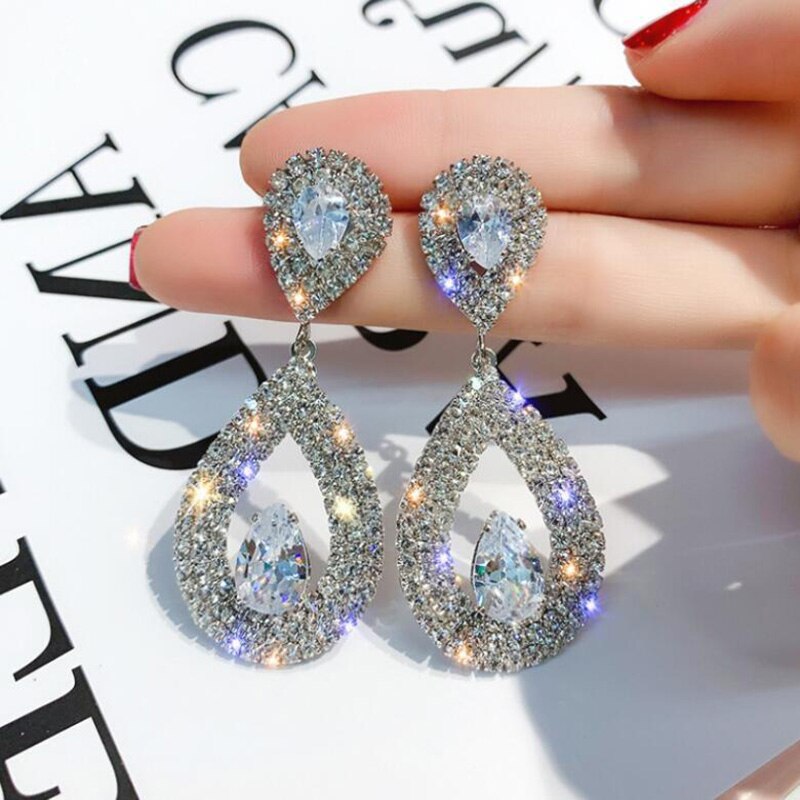 Zircons Classic Water Drop Shaped Cubic Zirconia Crystal Bridal Earrings