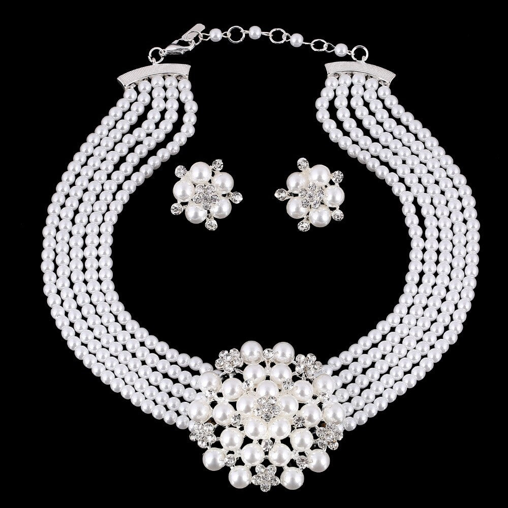 Multi-layer Imitation pearl Chain Big Flower Jewelry Sets