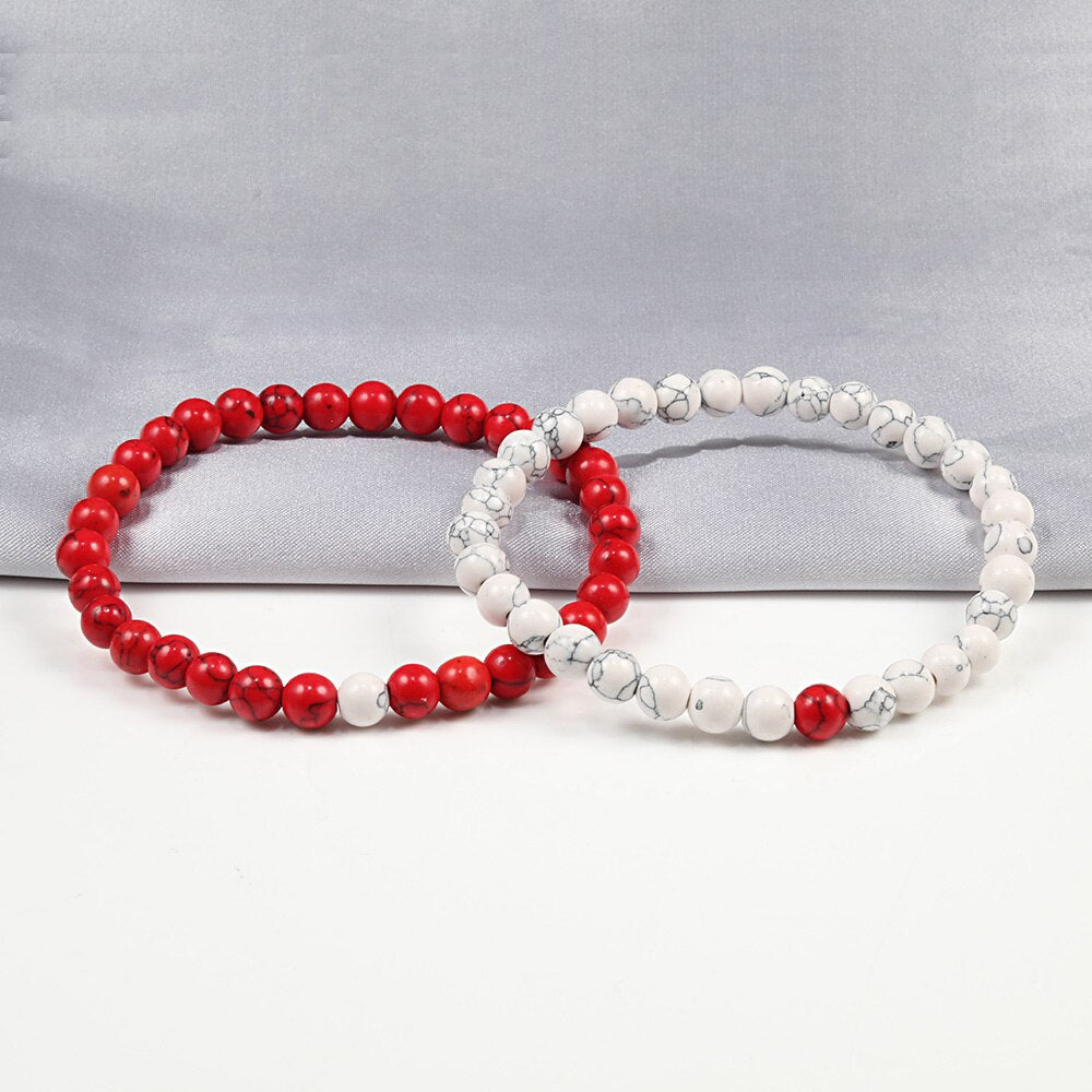 Red Turquoises Black Matte Natural Stone Men Bangle