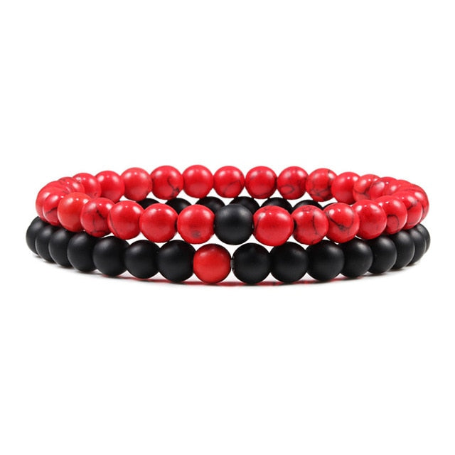 Red Turquoises Black Matte Natural Stone Men Bangle
