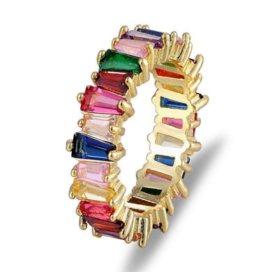 Hot Sale Thin Baguette Rainbow CZ Gold Ring