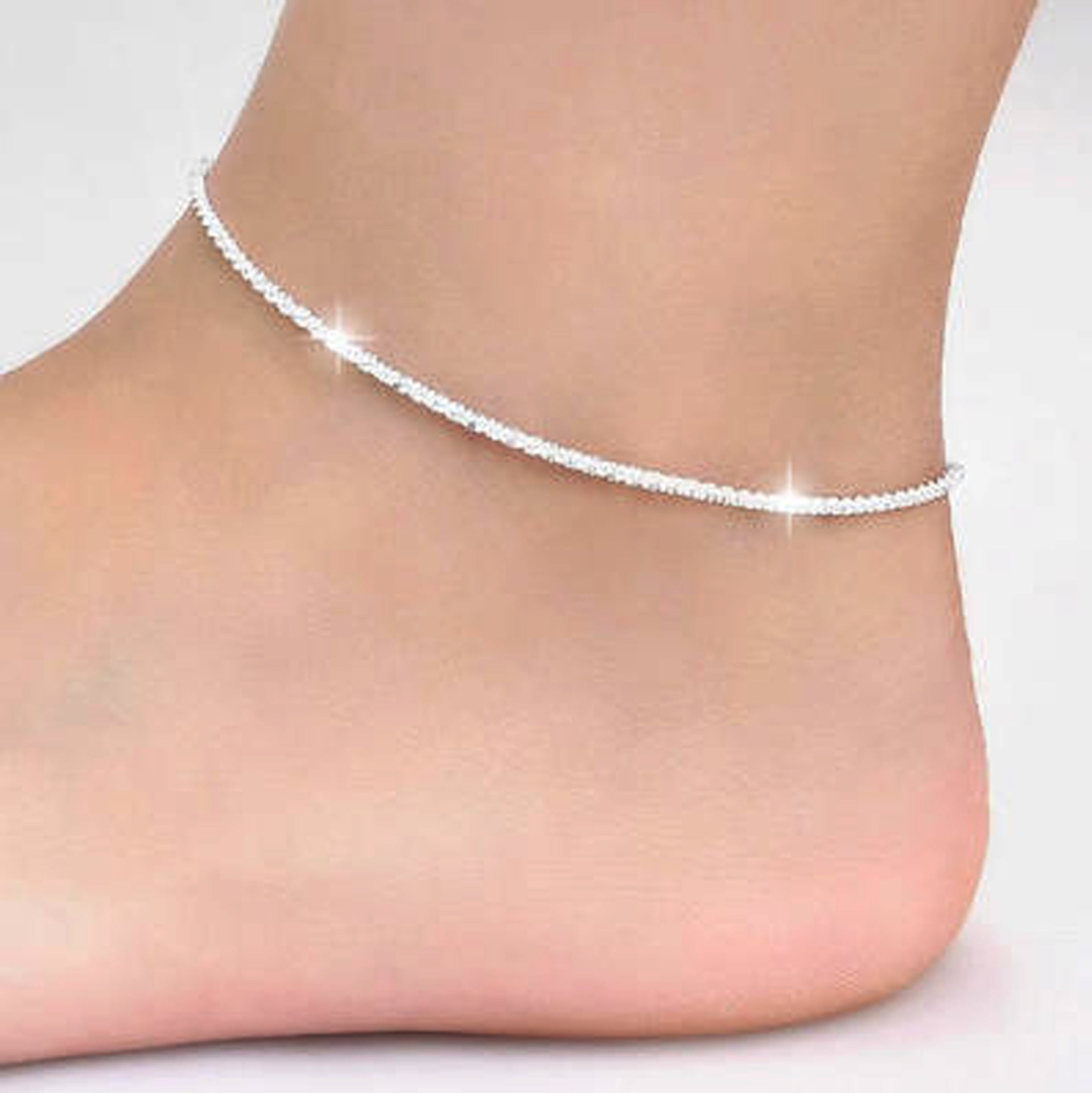 Thin stamped silver plated Shiny Chains Anklet For Women