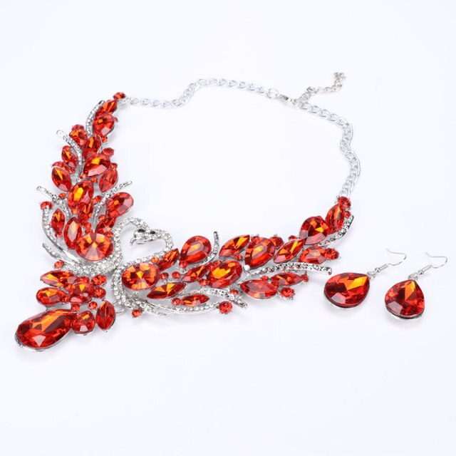 Gold Color Swan Pendant Necklace Crystal Bridal Jewelry Sets