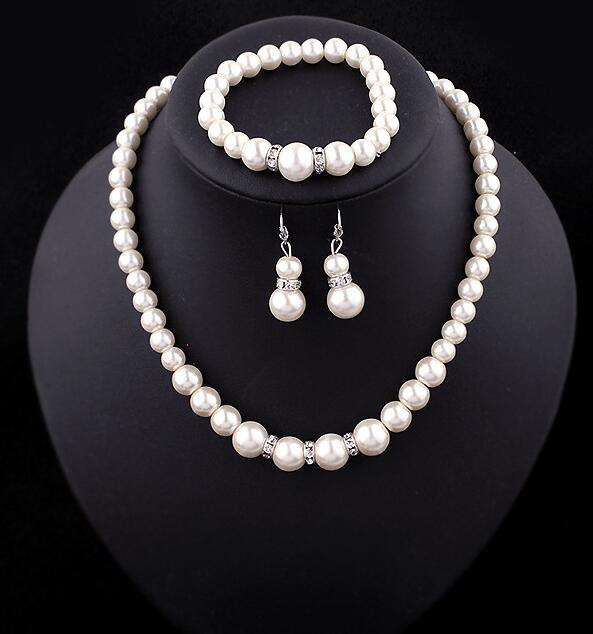 Fashion Classic Imitation Pearl Silver Plated Clear Crystal  Jewelry Sets