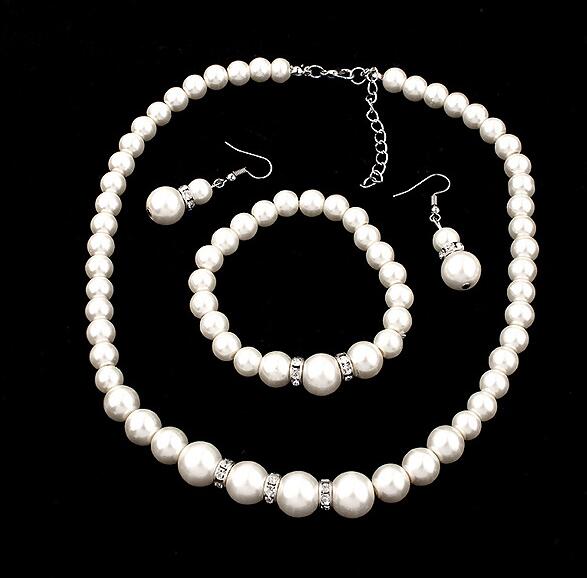 Fashion Classic Imitation Pearl Silver Plated Clear Crystal  Jewelry Sets
