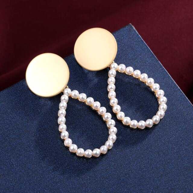 Simulated Pearl Stud Earrings Women Bohemian Geometric Earrings
