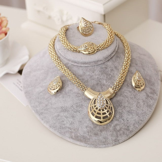African Beads Crystal Necklace Earrings Bracelet Rings Sets