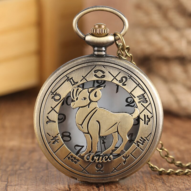 12 Constellation Astrology Zodiac Retro Pocket Watch