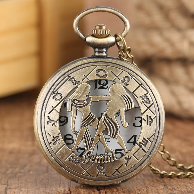 12 Constellation Astrology Zodiac Retro Pocket Watch
