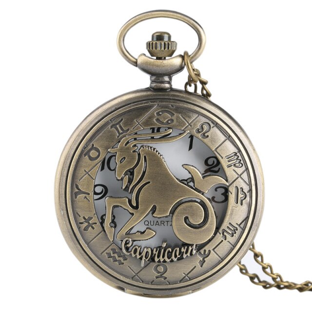 12 Constellation Astrology Zodiac Retro Pocket Watch