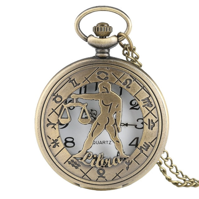 12 Constellation Astrology Zodiac Retro Pocket Watch
