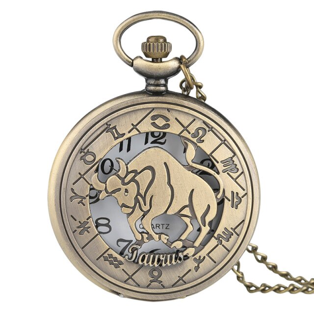 12 Constellation Astrology Zodiac Retro Pocket Watch