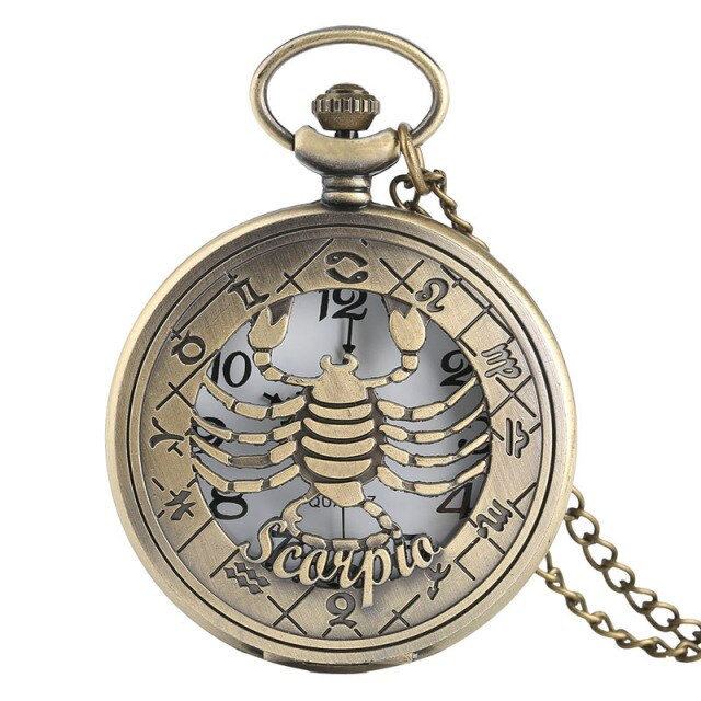 12 Constellation Astrology Zodiac Retro Pocket Watch