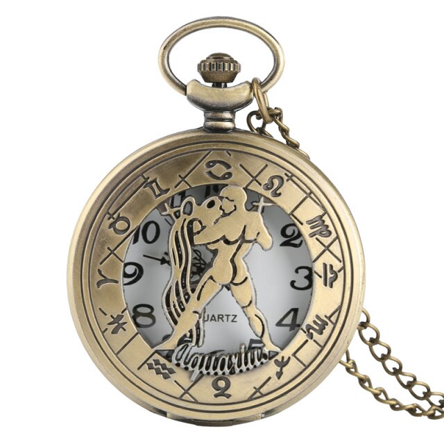 12 Constellation Astrology Zodiac Retro Pocket Watch