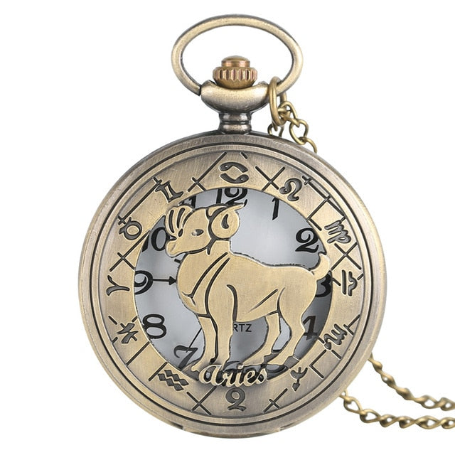 12 Constellation Astrology Zodiac Retro Pocket Watch
