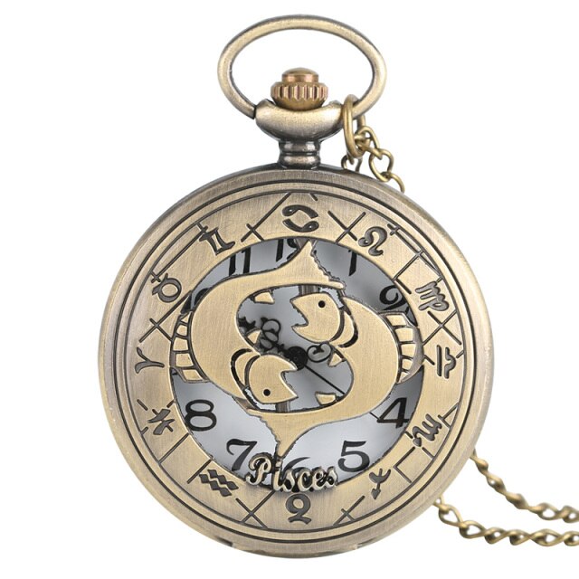 12 Constellation Astrology Zodiac Retro Pocket Watch