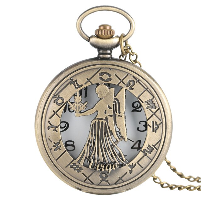 12 Constellation Astrology Zodiac Retro Pocket Watch
