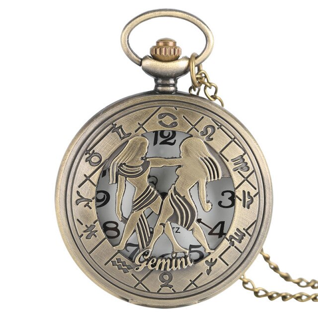 12 Constellation Astrology Zodiac Retro Pocket Watch