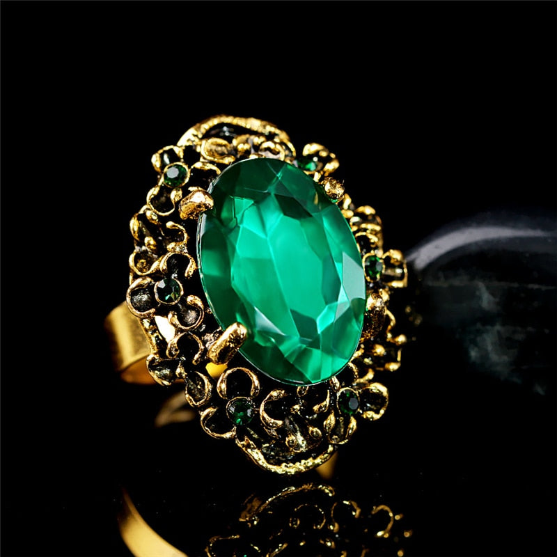 Green Crystal Antique Bronze Jewelry Set