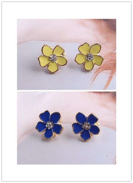 Korea Style Flower Shape Enamel Clip on Earrings