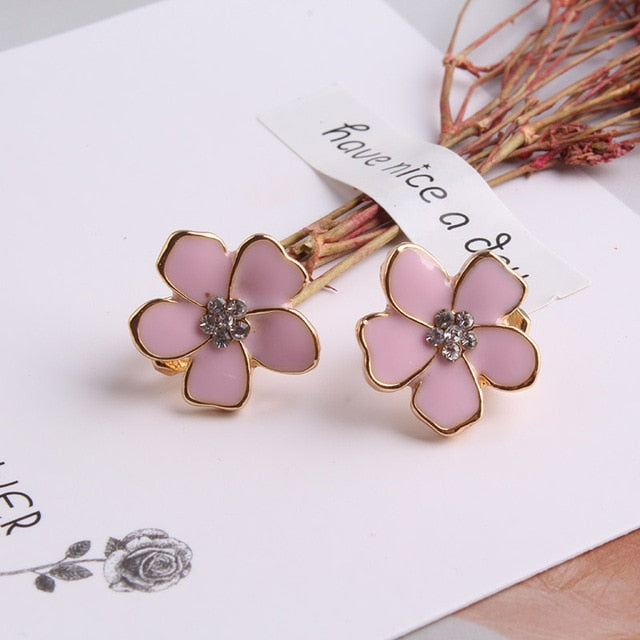 Korea Style Flower Shape Enamel Clip on Earrings