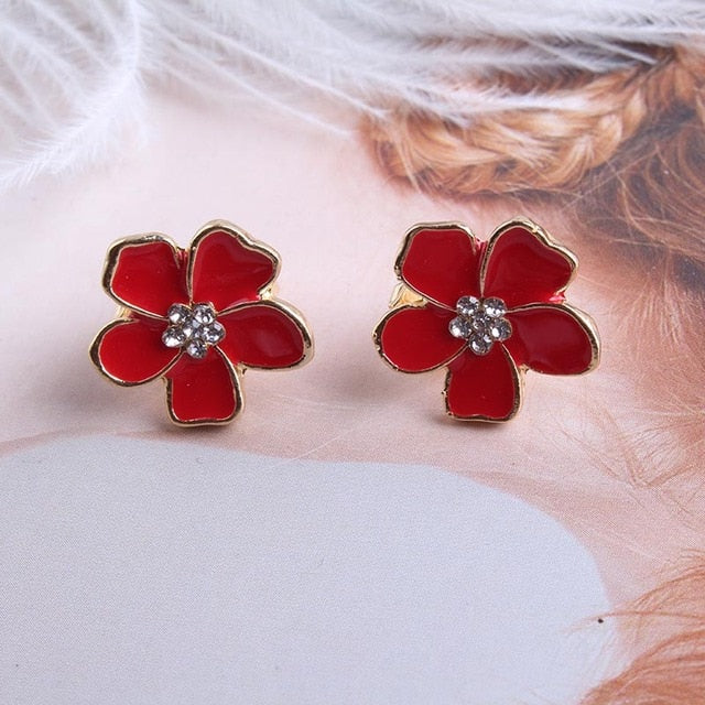 Korea Style Flower Shape Enamel Clip on Earrings