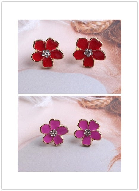 Korea Style Flower Shape Enamel Clip on Earrings