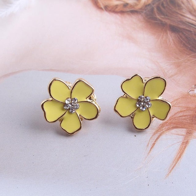 Korea Style Flower Shape Enamel Clip on Earrings