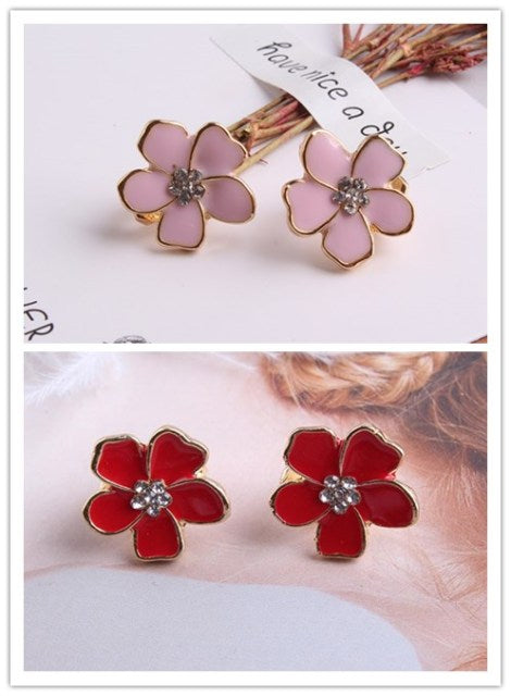 Korea Style Flower Shape Enamel Clip on Earrings