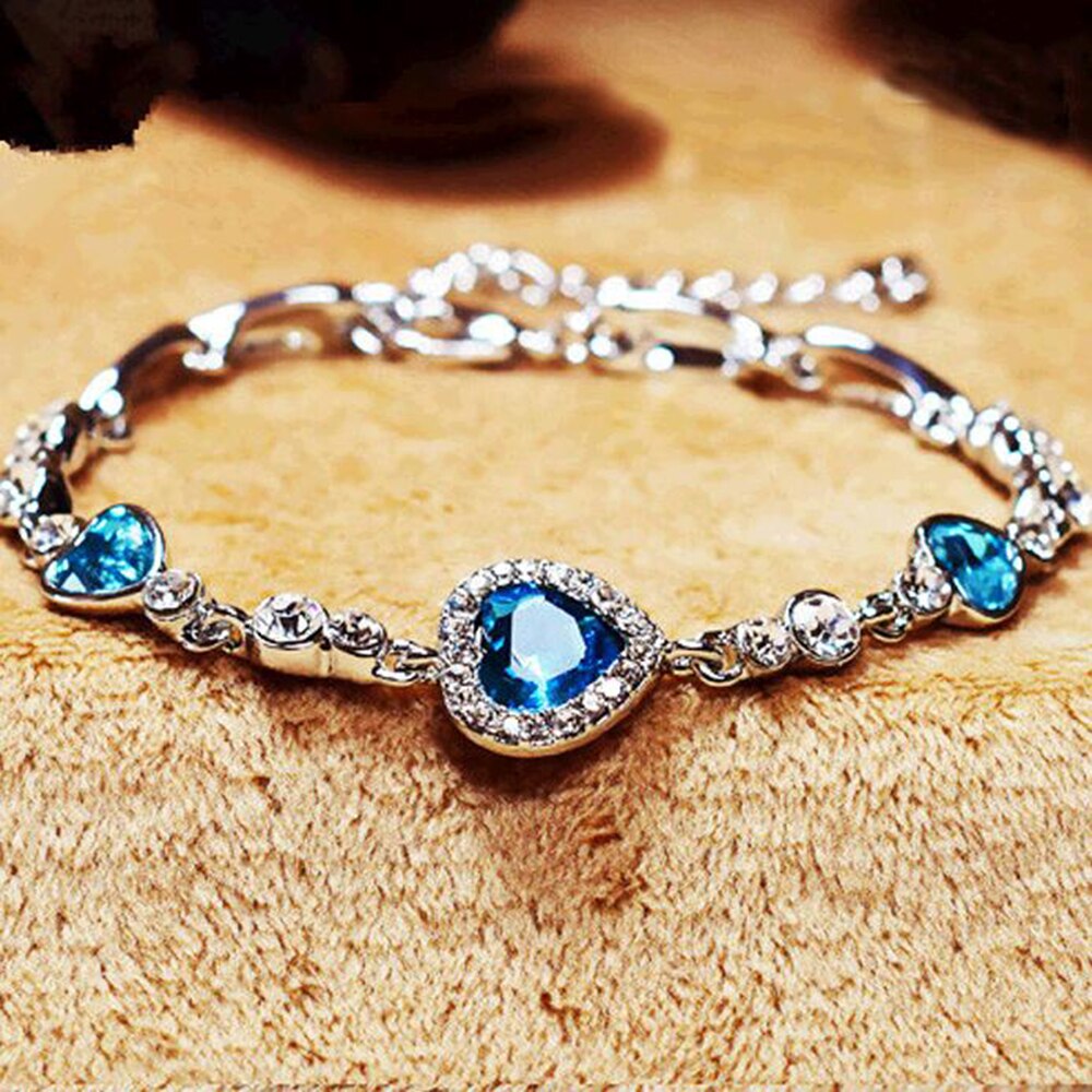 Ladies Crystal Rhinestone Bangle Ocean Blue Bracelet