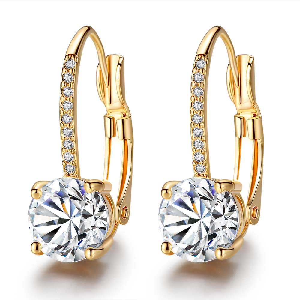Yellow Gold Color Clear Brilliant AAA Zircon Jewelry Fashion Clip Earrings