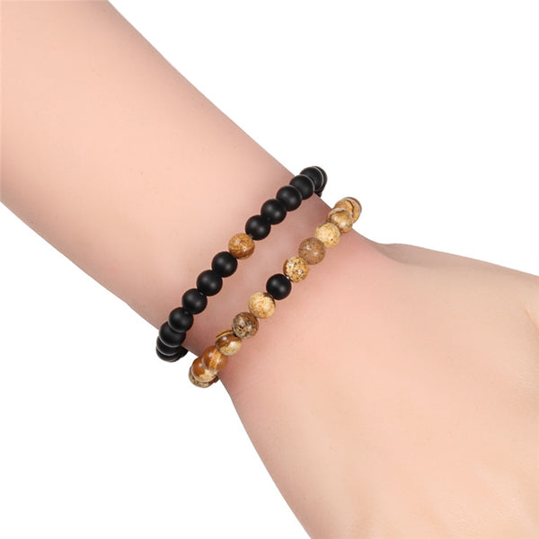 Pulseras de cuentas de piedra natural de lava negra y ojo de tigre