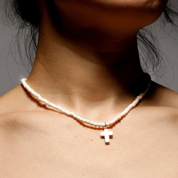 4MM Natural Stone Cross Pendant Necklaces