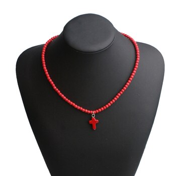4MM Natural Stone Cross Pendant Necklaces
