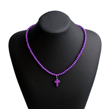4MM Natural Stone Cross Pendant Necklaces