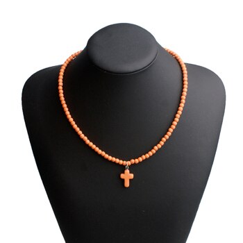 4MM Natural Stone Cross Pendant Necklaces
