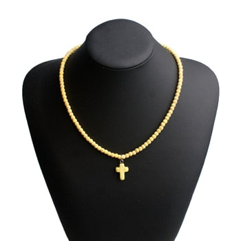 4MM Natural Stone Cross Pendant Necklaces
