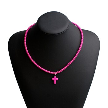 4MM Natural Stone Cross Pendant Necklaces