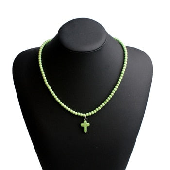 4MM Natural Stone Cross Pendant Necklaces