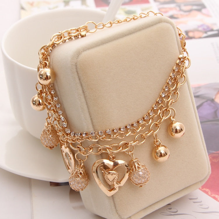 Mulitlayer Gold Color Chain Heart Bracelets & Bangles