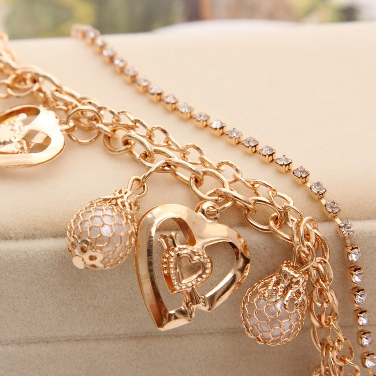 Mulitlayer Gold Color Chain Heart Bracelets & Bangles