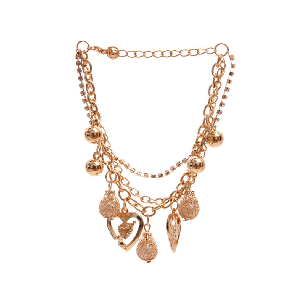 Mulitlayer Gold Color Chain Heart Bracelets & Bangles