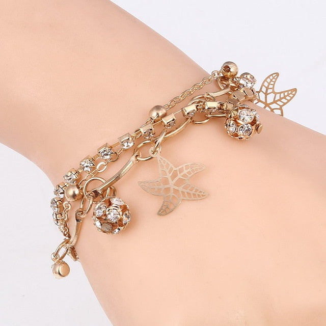 Mulitlayer Gold Color Chain Heart Bracelets & Bangles
