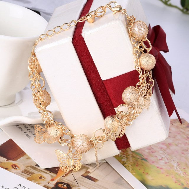 Mulitlayer Gold Color Chain Heart Bracelets & Bangles