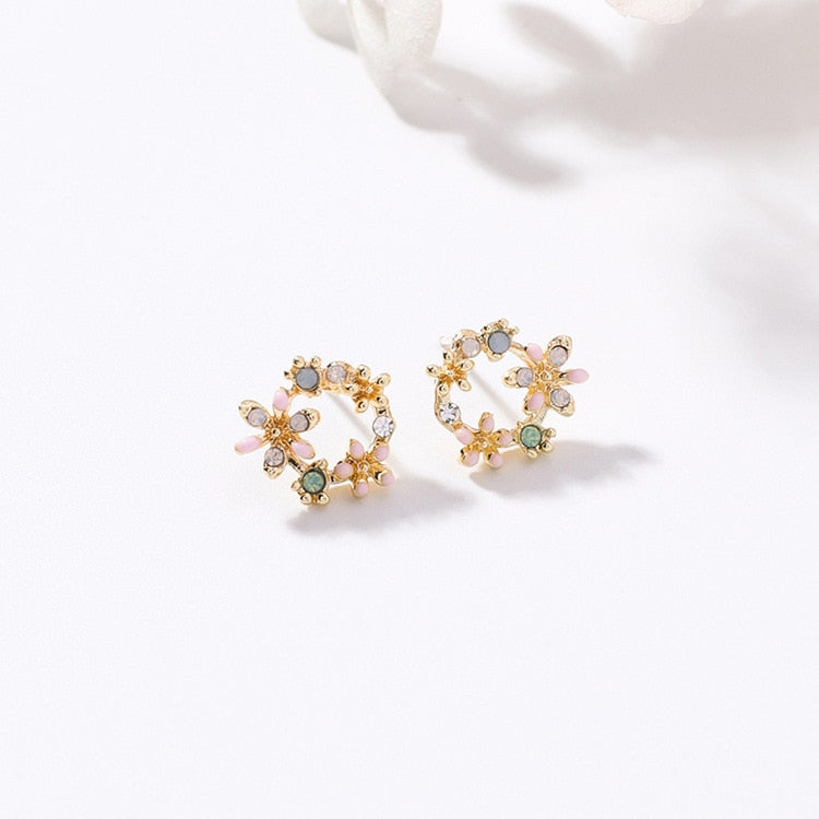 Korean New Colorful Rhinestone Wreath Stud Earrings For Women