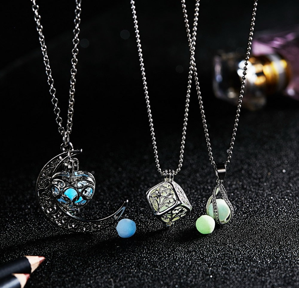 Glow In The Dark Necklace Moon Square Heart Necklaces